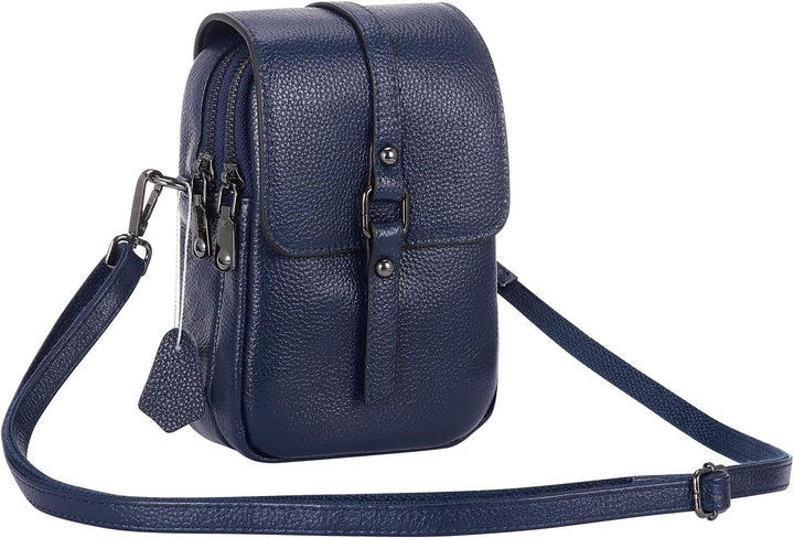 HAWEE Mode Damen Handytasche mit Riemen Echtes Leder Crossbody Handy Umhängetasche Leicht Damen Schu