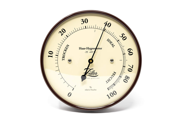 ZILLER Haar-Hygrometer, Serie Retro, Gehäuse Braun, Ziffernblatt Creme, Durchmesser 10cm, Made in Ge