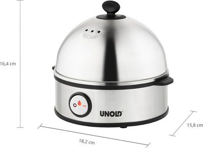 UNOLD 38626 EIERKOCHER Edel, 360 W, Griff für 1 bis 7 Eier, Kochschale, Edelstahl/Schwarz