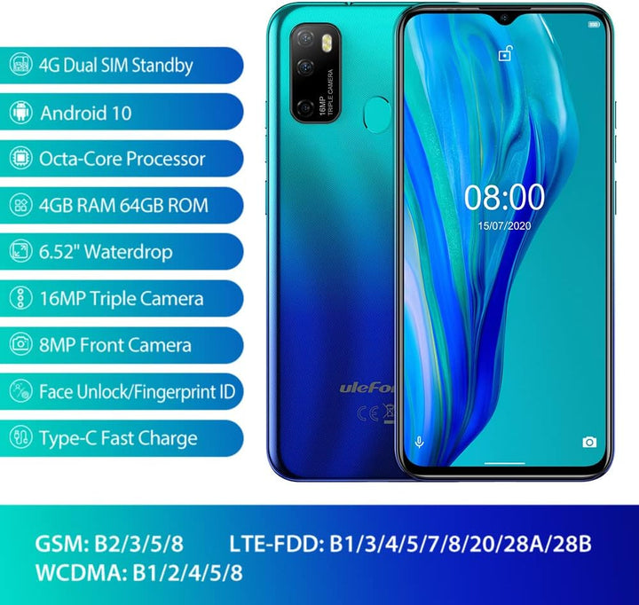 Ulefone Note 9P Smartphone - Android 10 Octa-Core Handy Dual-SIM 4GB+64GB 3in1 Kartensteckplatz 6,52
