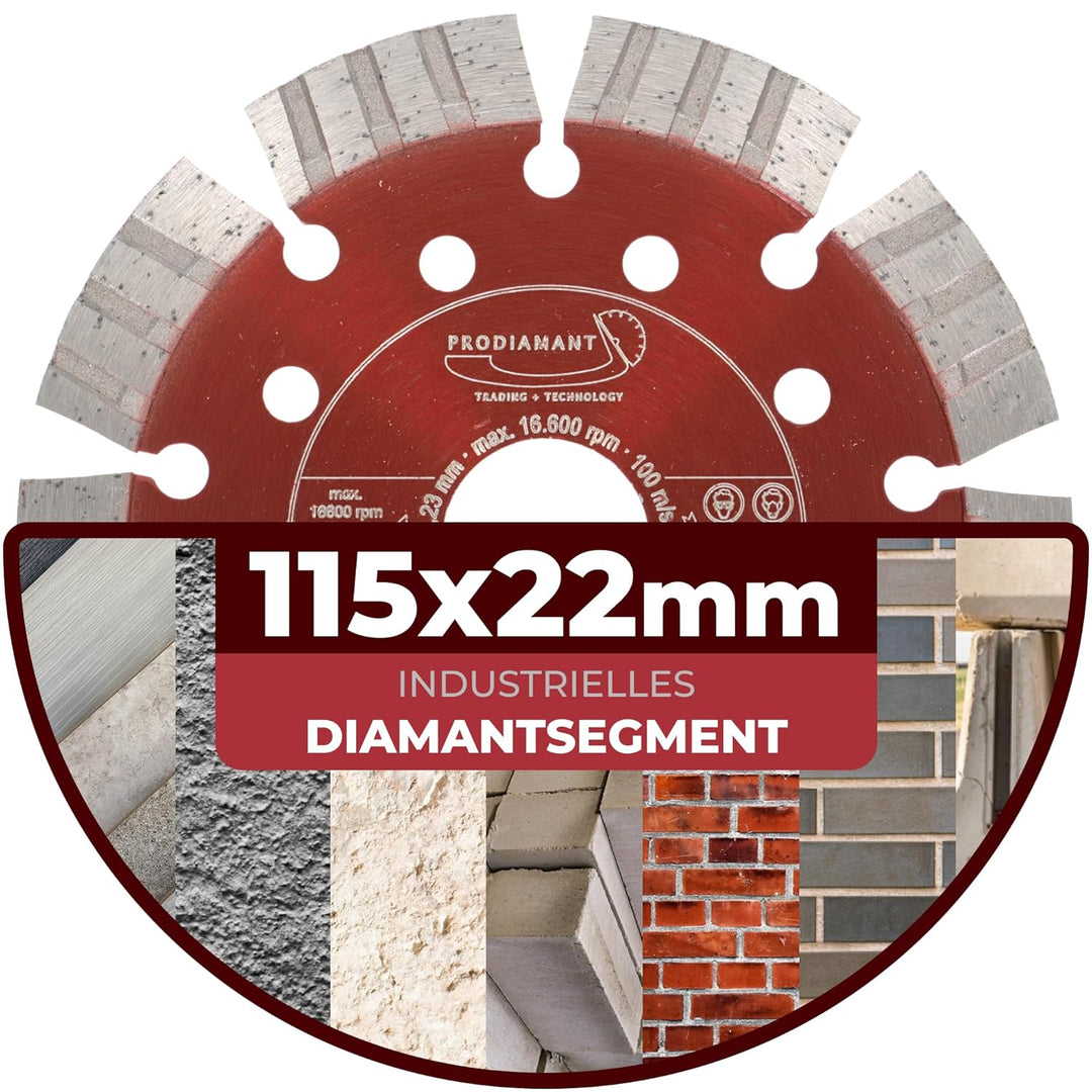 PRODIAMANT Turbo Diamant-Trennscheibe Beton 115mm x 22,23 mm Segmenthöhe 12mm 115/22,23mm, 115/22,23