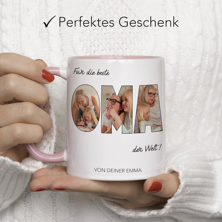 Oma Geschenk Tasse mit Foto, Personalisierte Fotogeschenke mit Enkelkinder, Beste Oma der Welt, Gros