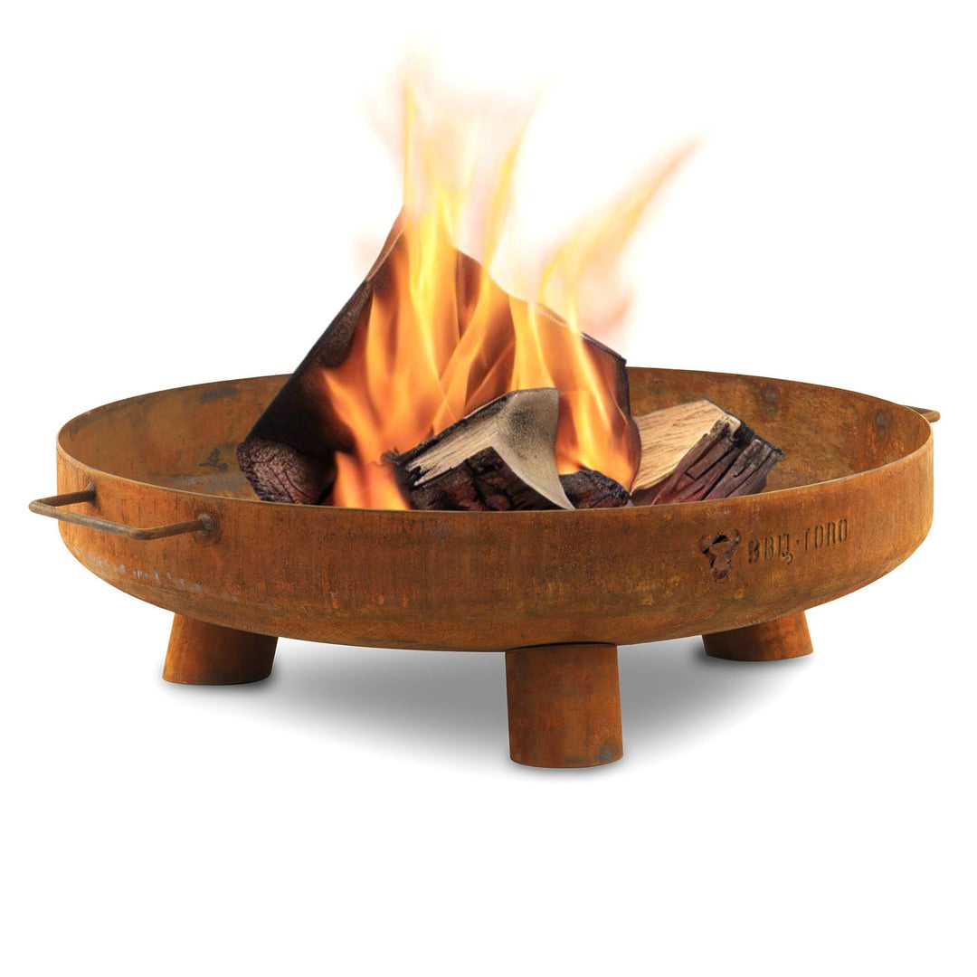 BBQ-Toro Feuerschale Ø 60 cm | Rostoptik | Outdoor Feuerstelle mit DREI Standbeinen und Zwei Griffen