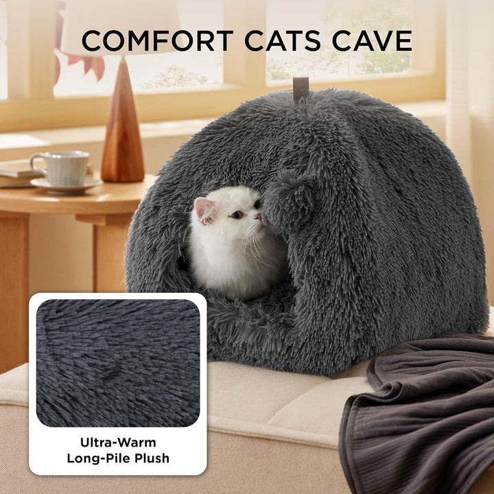 BEDSURE Katzenbett Katzen Katzenhöhle- Plüsch Katzenhaus Indoor, 44x44 cm | Abnehmbare Katzenkissen