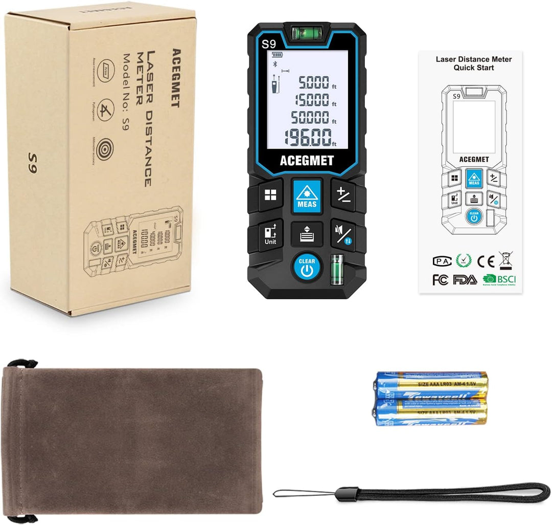 ACEGMET Laser-Entfernungsmesser Smartphone-App,Reichweite, 2 Wasserwaagen, Bluetooth,LCD-Display mit