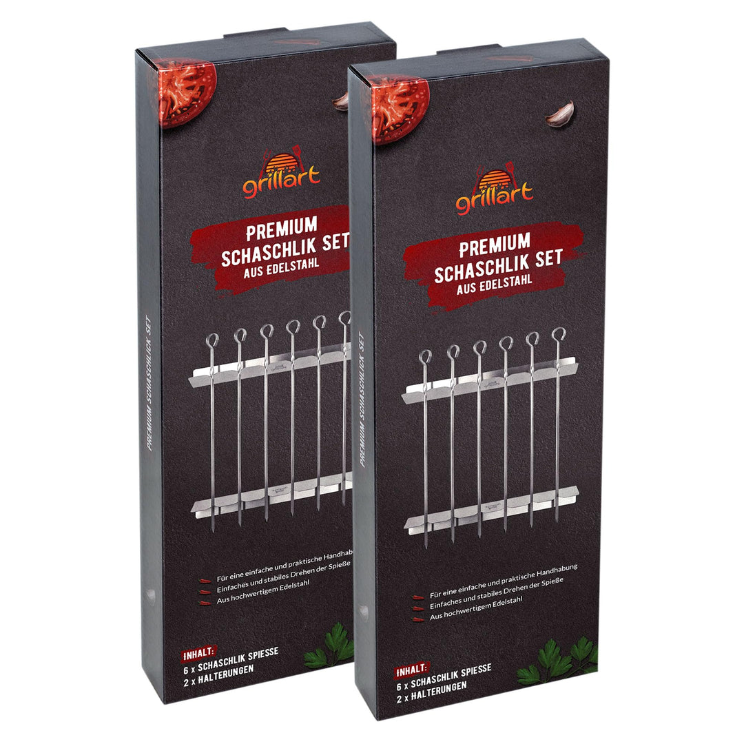 grillart® Premium Schaschlickspiesse aus Edelstahl mit Gestell – Hochwertige Grillspiesse für den Gr