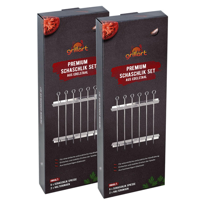 grillart® Premium Schaschlickspiesse aus Edelstahl mit Gestell – Hochwertige Grillspiesse für den Gr