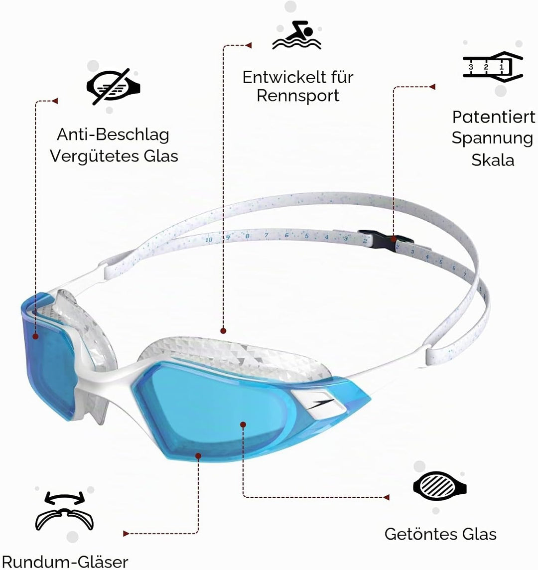 Speedo Unisex Aquapulse Pro Swimming Goggles | Anti-Fog | Anti-Mist | Anti-Leak, White/Clear/Purple