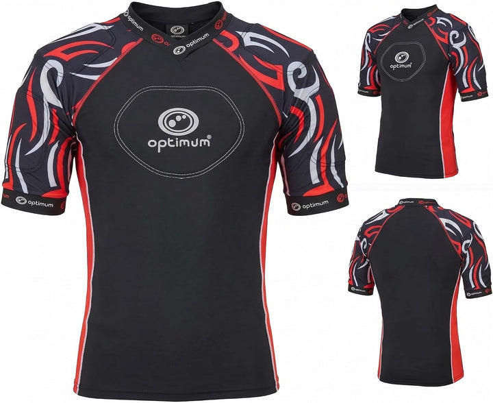 Optimum Razor Rugby Oberteil mit Schulterschutz Schwarz/Rot Large Boys (X-Small) Junior, Schwarz/Rot