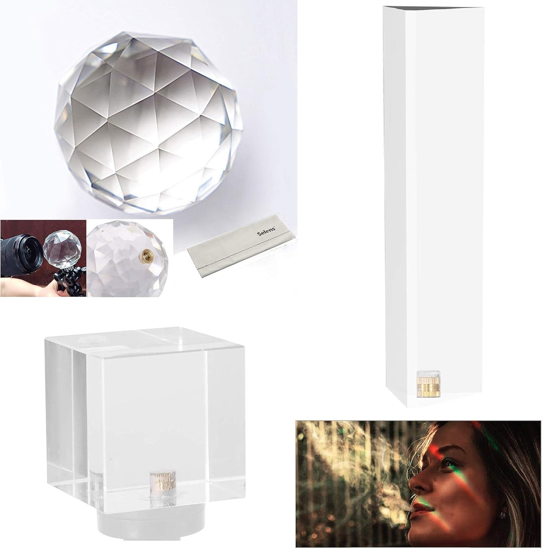 Selens 3 Stück Fotografie Kristall Prisma mit 1/4" Gewindeloch, Professionelle Optik Kristall Glas W