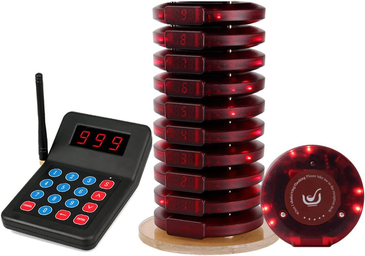 Retekess T119 Drahtloses Rufsystem 10-Pager-Funkrufsystem mit 10 Batterieladebuchsen im Food Court P