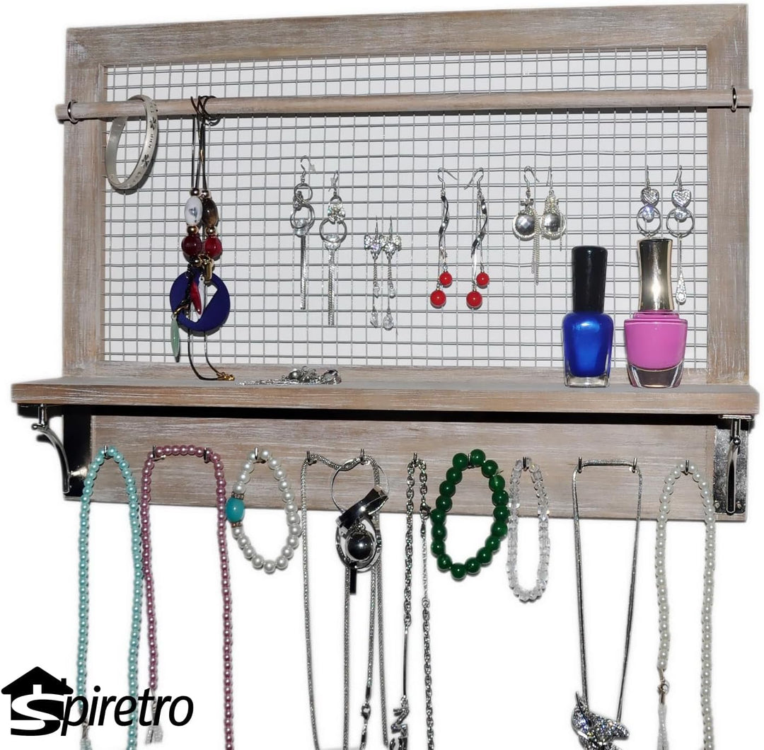 Spiretro Wandhalterung, Schmuck-Organizer, Halter mit Haken, Regal, Stange, Ohrringe, Halsketten, Ar