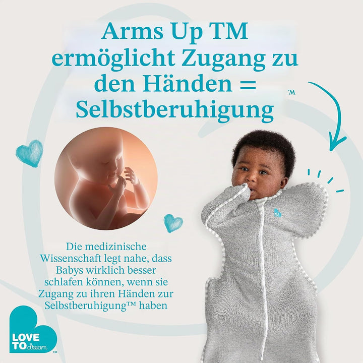Love To Dream™ Swaddle UP™ Übergangsschlafsack, mittel (6–8,5 kg) – Grau | Eng anliegend, abnehmbare