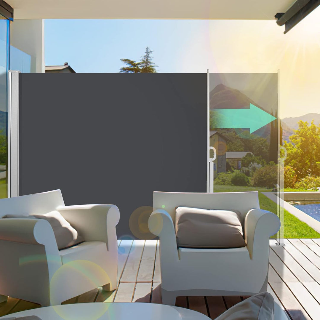 Ansobea Seitenmarkise,Sonnenschutz Markise Grau,180 x 300 cm Sichtschutz für Balkon, Garten, Terrass