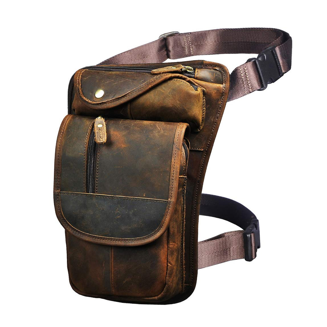 Le'aokuu Herren Echtes Leder Tasche Beinbeutel Beintasche Aussenbeintasche Drop Leg Thigh Bag Lassig