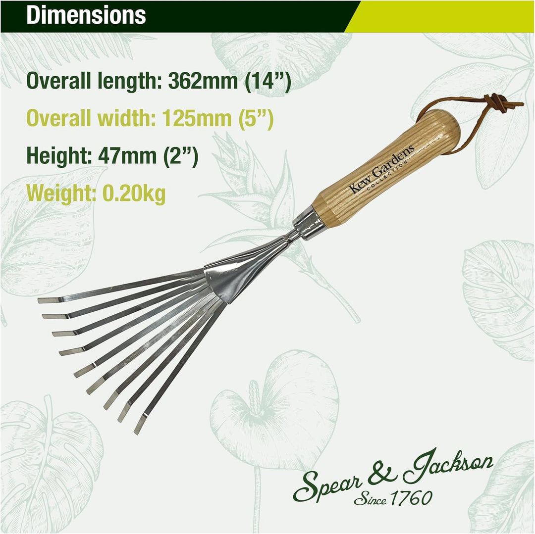 Spear & Jackson 5200KEW Kew Gardens Mini-Beetrechen – Schmaler Handrechen mit Edelstahlzinken, ideal