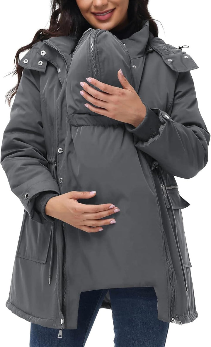 SYDUZAX Wintermantel Damen Warm Winterjacke Gefüttert Winter Parka Umstands Baumwolljacke 3 in 1 Win