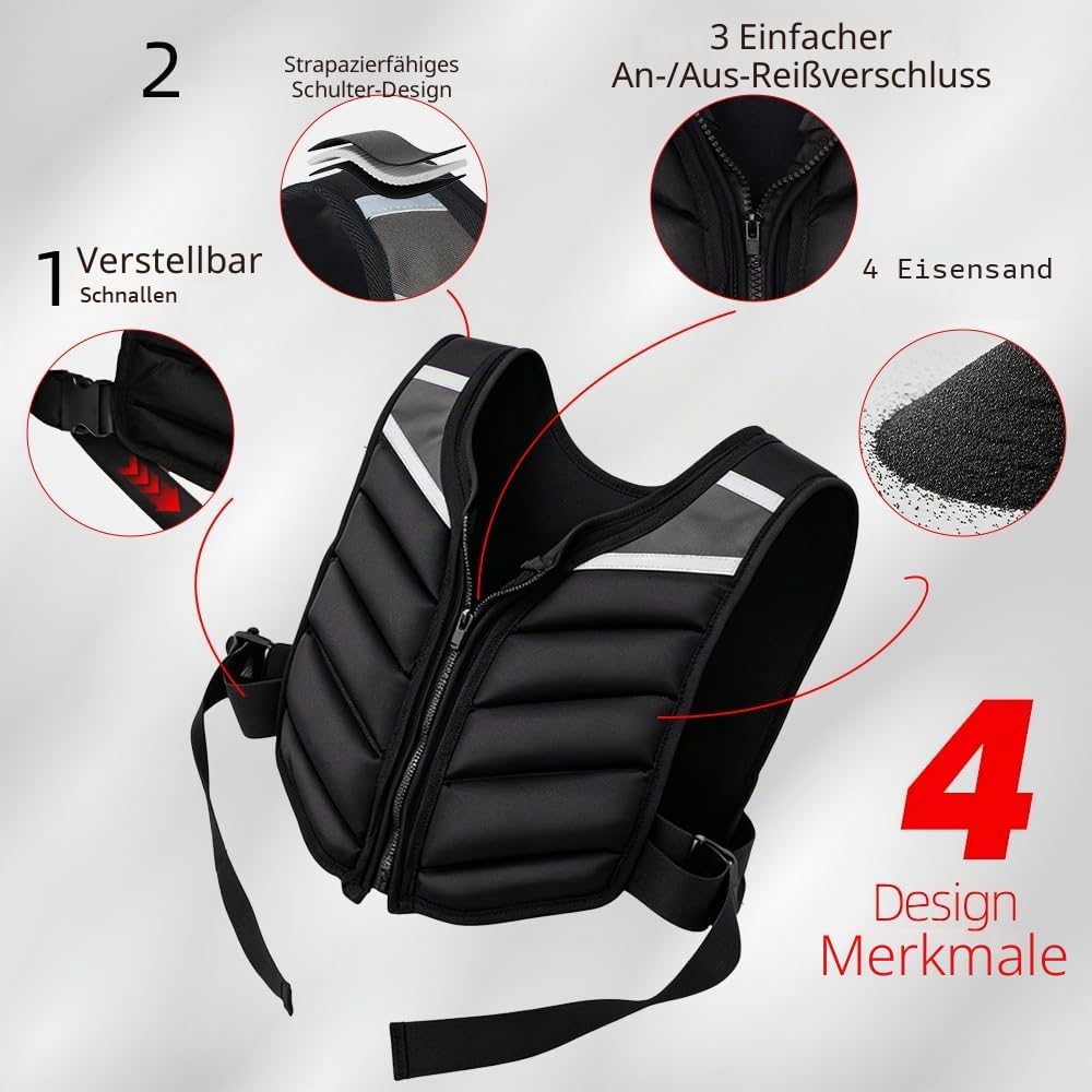 Abahub Gewichtsweste 10lb Herren Damen mit Reissverschluss Gewichtsweste mit reflektierendem Streife