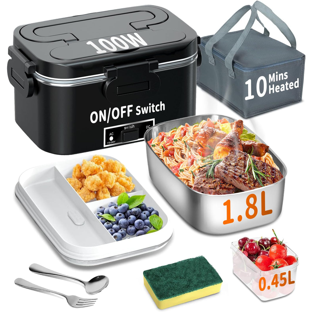 SOOOEC Elektrische Lunchbox 100W, 3-in-1 tragbare beheizte Lunchbox, Herausnehmbare Edelstahl-Brotdo