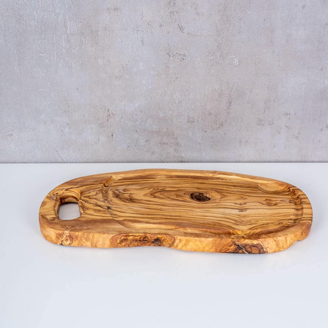 Schneidbrett ca. 36x20cm Olivenholz Steakbrett Braun Natur Saftrille Holzbrett Holzdeko Brettchen Sc