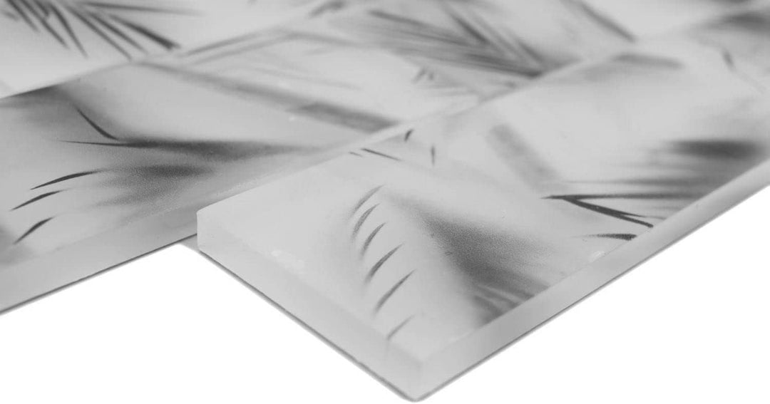 Mosaikfliese Glasmosaik Verbund weiss schwarz matt Blattoptik Küchenrückwand Duschwand | 10 Mosaikma
