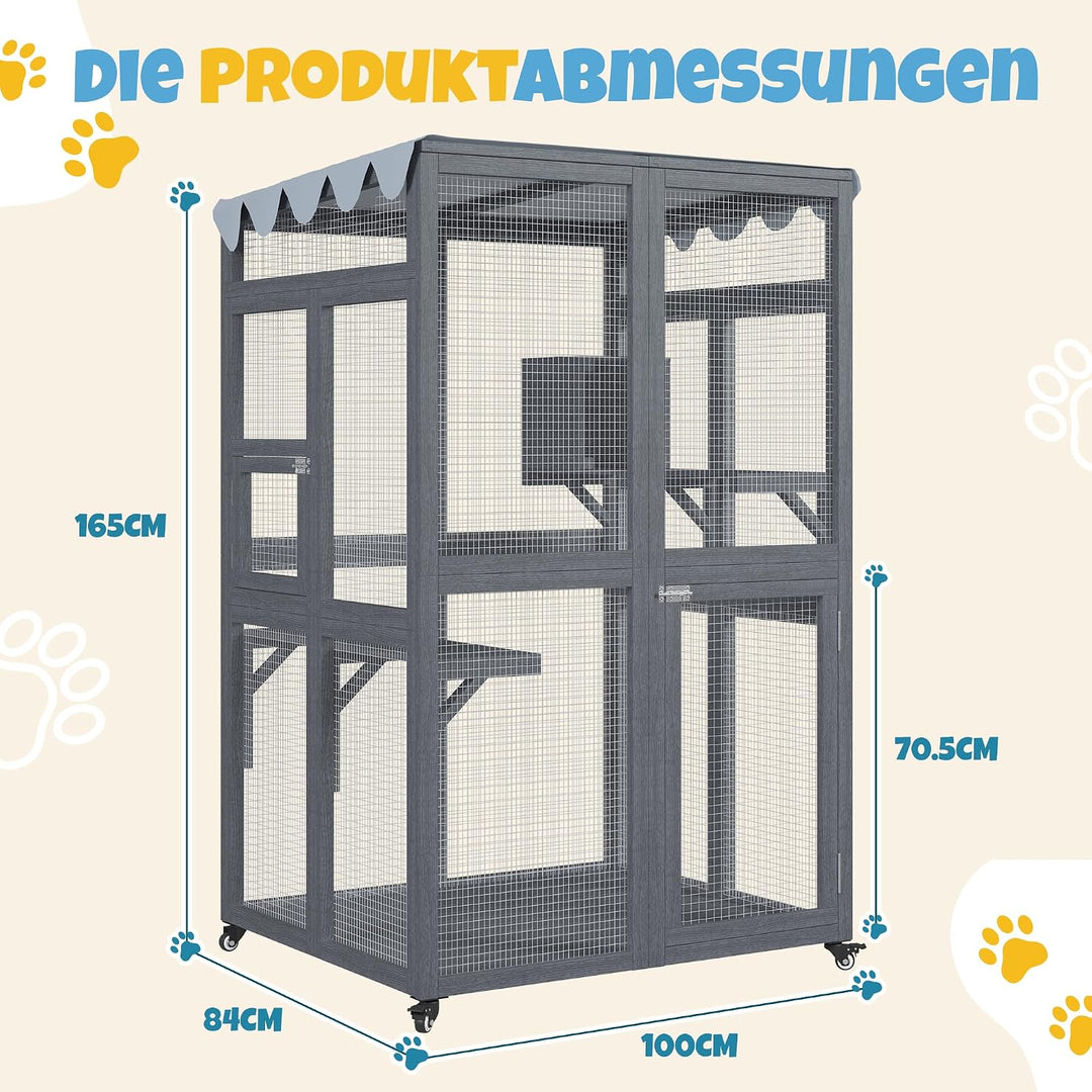 Katzengehege für den Aussenbereich,84x100x165cm | Wasserdicht Seitliche Tür Mobil Klein Katzenhaus