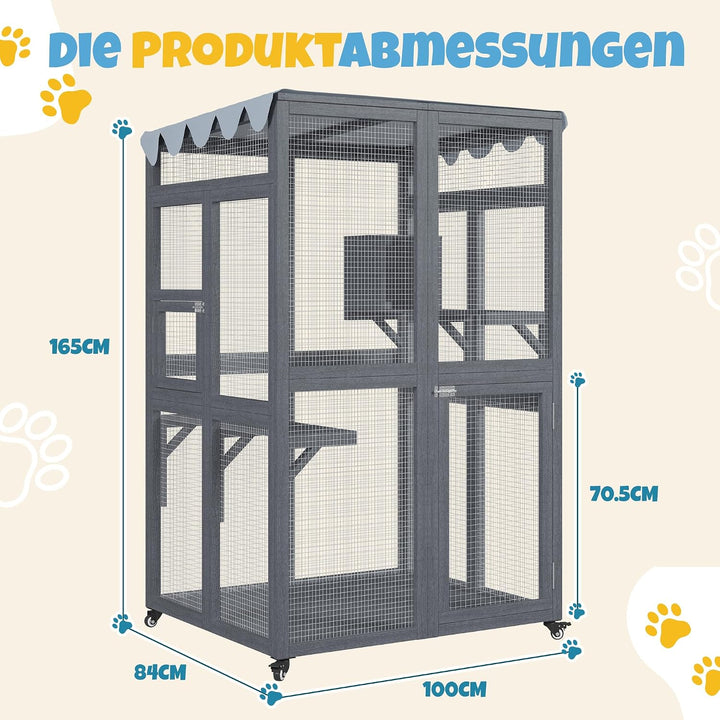 Katzengehege für den Aussenbereich,84x100x165cm | Wasserdicht Seitliche Tür Mobil Klein Katzenhaus