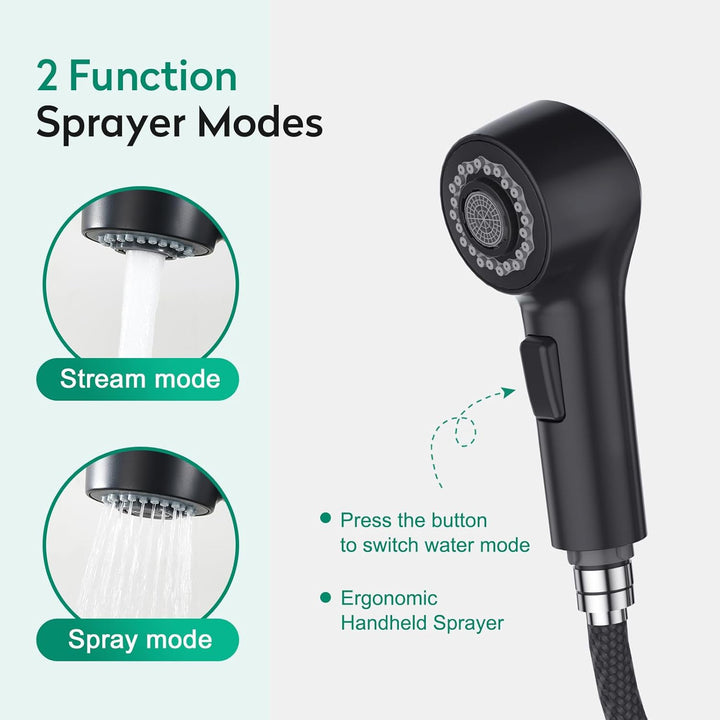CREA Wasserhahn Bad mit ausziehbar Brause,Waschtischarmatur mit 2 Strahlarten Spültischarmatur mit 2