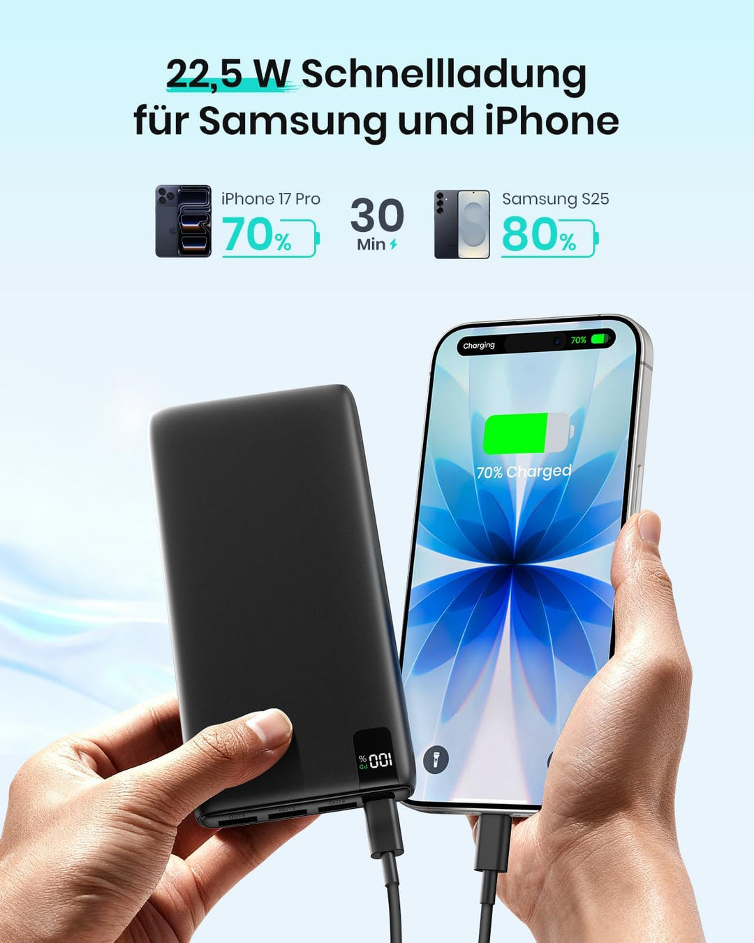 A ADDTOP-Power-Bank-Tragbares-Ladegerät-26800mAh – Hohe Kapazität Ladegerät mit 22,5 W Schnellladefu