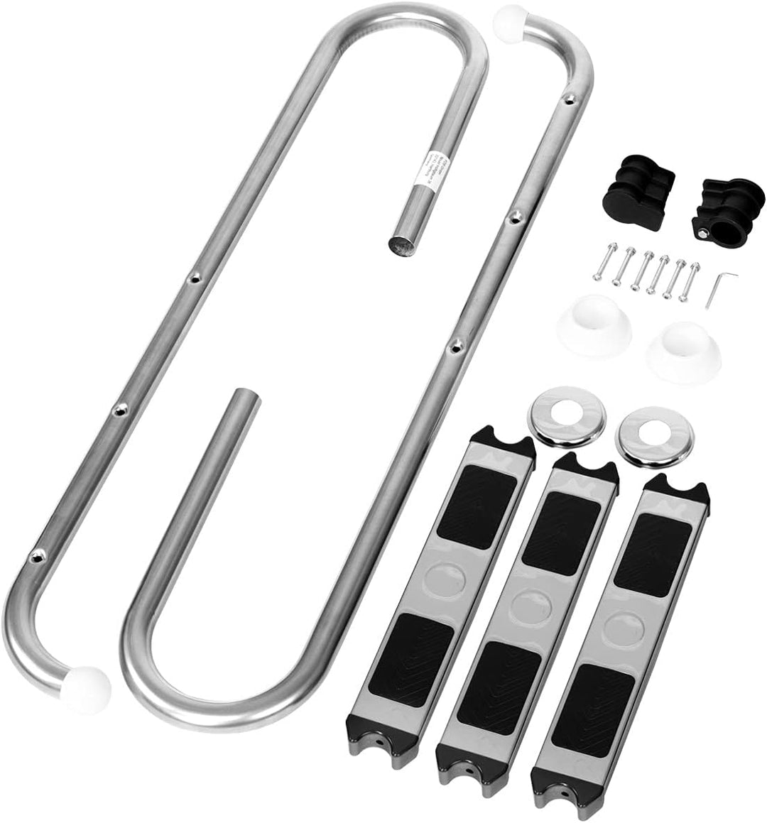 RELAX4LIFE Edelstahl Poolleiter, Schwimmbadleiter mit 3 Stufen, Einstiegsleiter Silber, 55 x 26 x 13