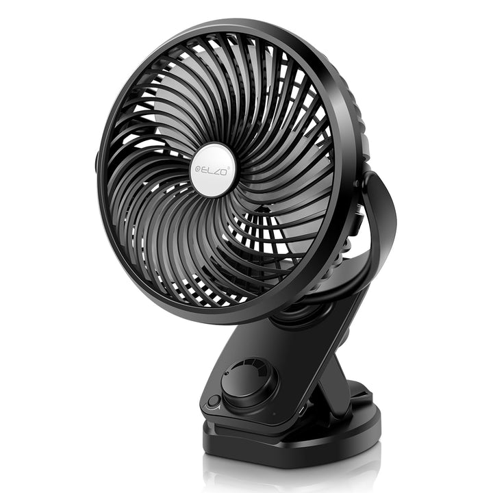 ELZO USB Ventilator Akku, 5000mAh Leise Mini Tischventilator Clip Fan, Auto-Oszillierend, 360° Drehu