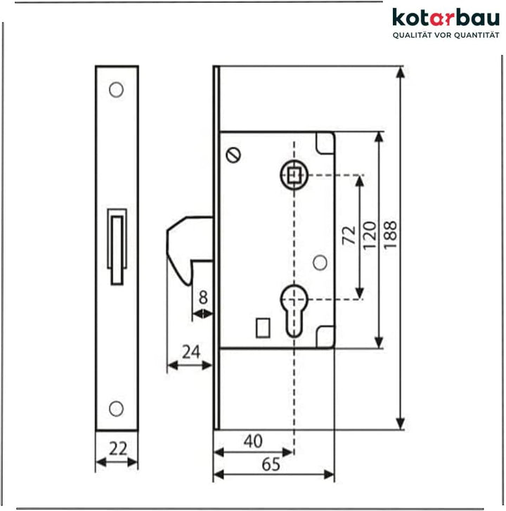 KOTARBAU® Hakenschloss Schiebetore Einsteckschloss 72/40 Schlosskasten Führungsdorn Schiebetürschlos
