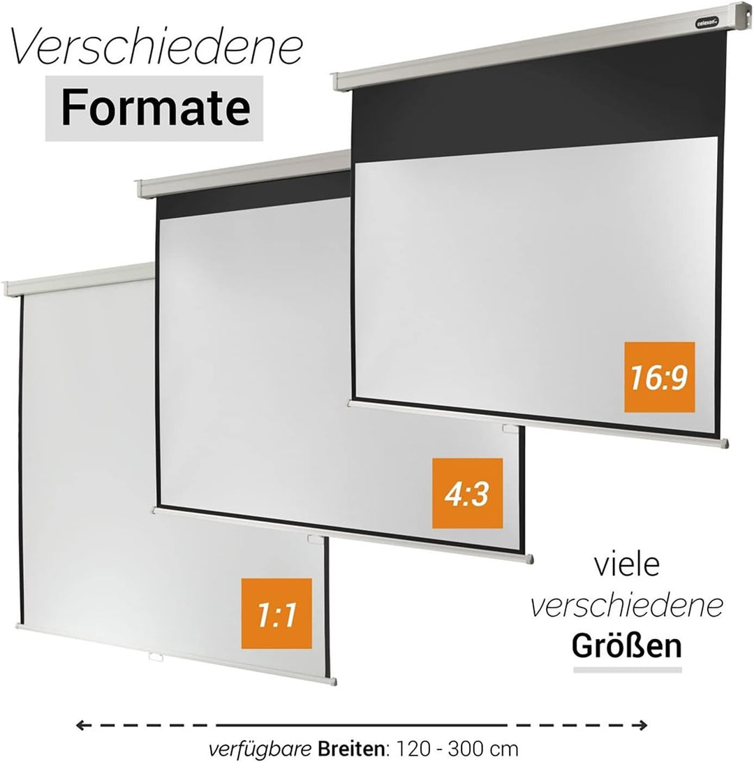 celexon manuell ausziehbare Heimkino- und Business-Beamer-Leinwand 4K und Full-HD Rollo-Leinwand Pro