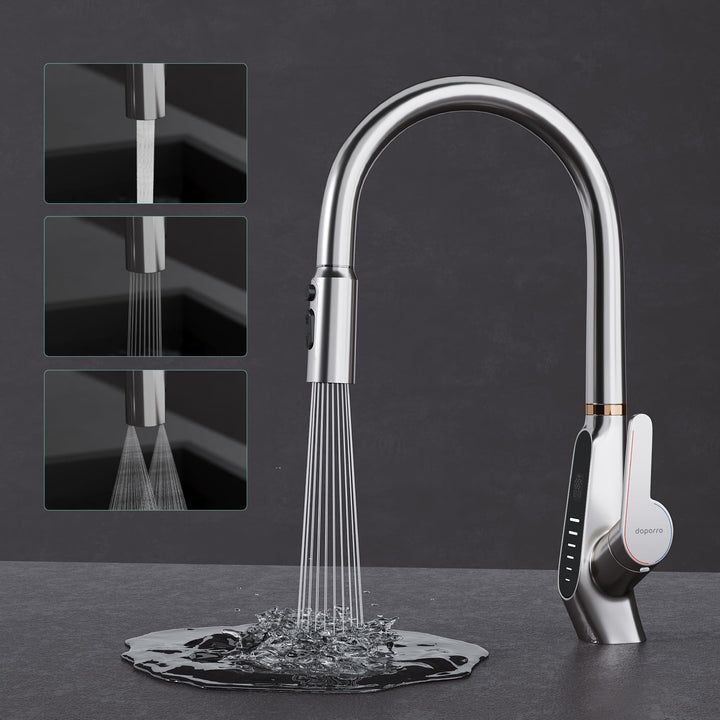 Mai &amp; Mai Wasserhahn Küche ausziehbar, Küchenarmatur mit LED-Digitalanzeig | 360° drehbar Einhebelmi