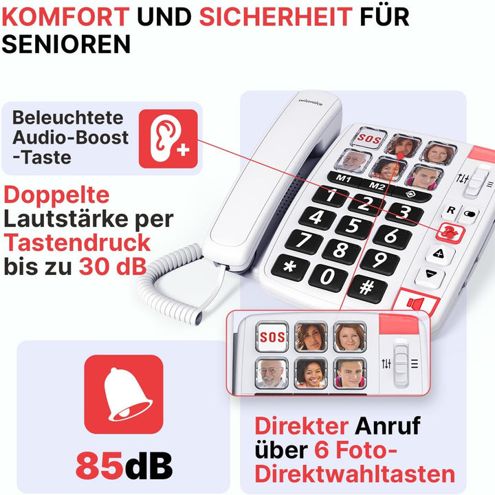Swissvoice Xtra 1110 schnurgebundenes Telefon mit extra grossen Tasten, sechs Foto-Direktwahltasten,