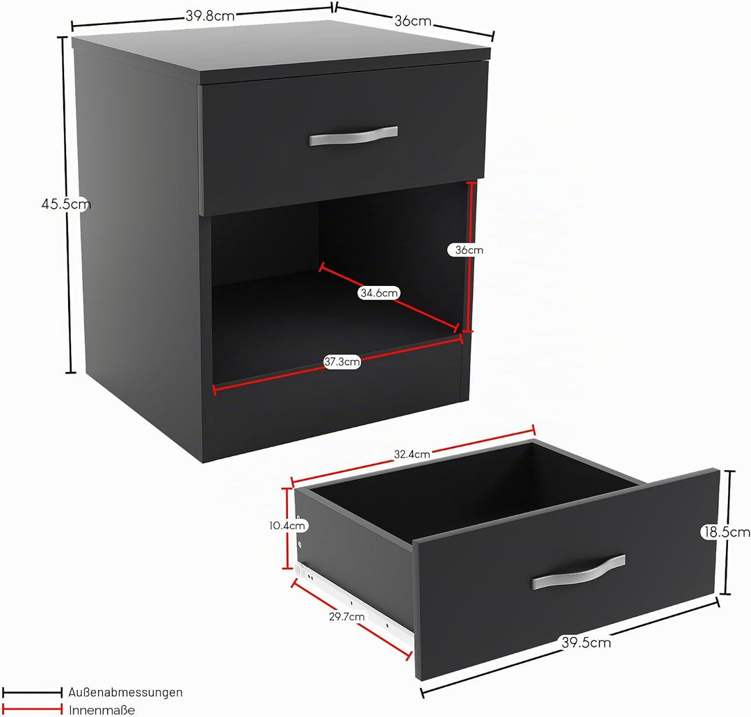 Vida Designs schwarz Nachttisch Schublade, Nachttisch, 1 Schublade, Nachttisch, Metall Griffe & Läuf