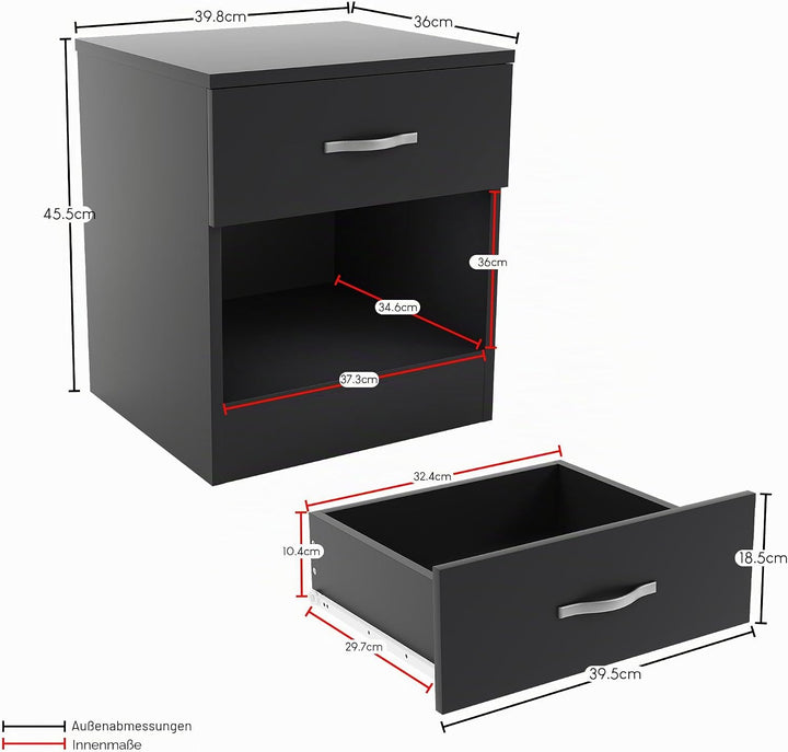 Vida Designs schwarz Nachttisch Schublade, Nachttisch, 1 Schublade, Nachttisch, Metall Griffe & Läuf