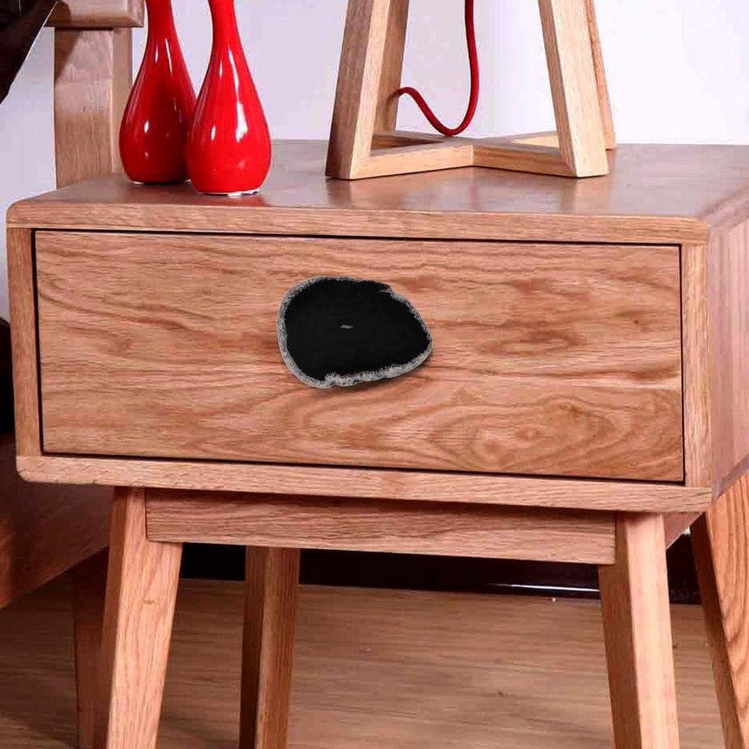 mookaitedecor Satz von 6 Schubladenknopf Schwarz Achat Messing Dekoration Möbel Schublade Schrank Kn