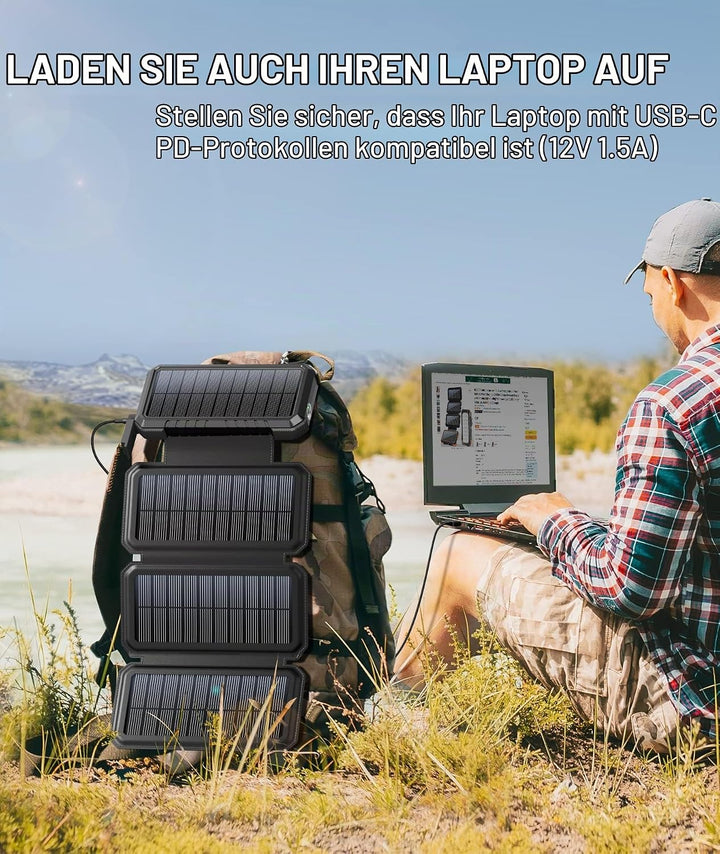 BLAVOR Solar Powerbank 20000mAh Tragbare Solar Ladegerät mit 4 Solarpanels, Outdoor wasserfester ext
