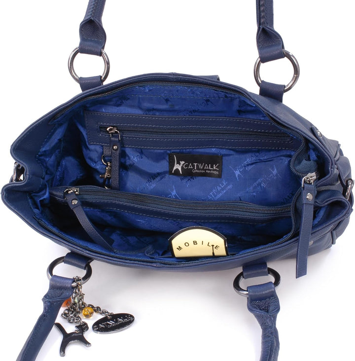Catwalk Collection Handbags - Leder - Umhängetasche/Handtasche/Schultertasche - MARTINA Blau, Blau