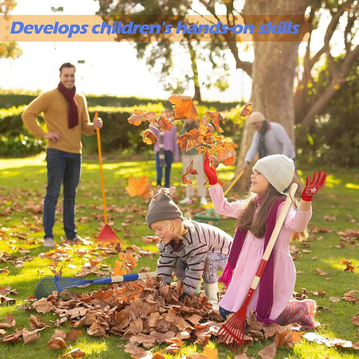 Rechen mit Holzgriff für Kinder, Rasenrechen für Blätter - Set mit Gartenrechen und Handschuhen,Mehr