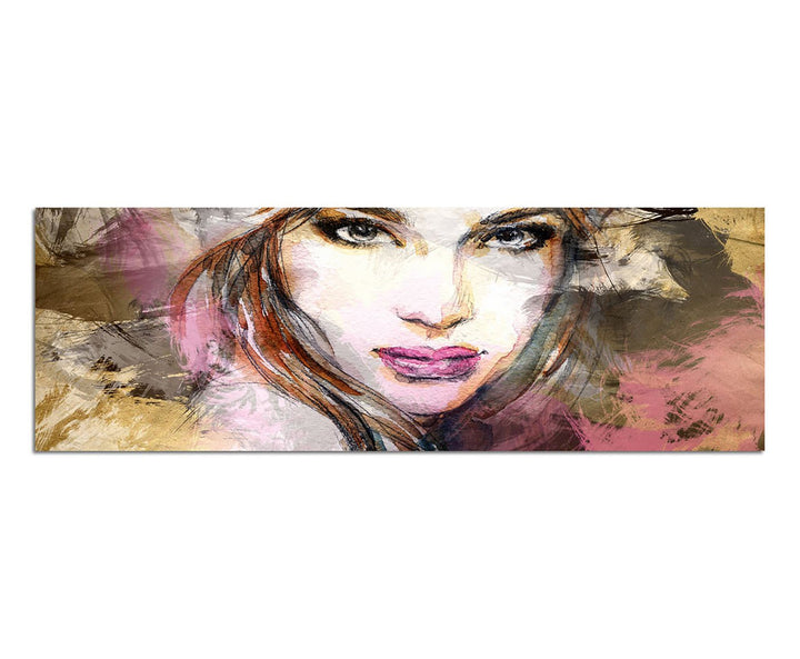 Paul Sinus Art Panoramabild auf Leinwand und Keilrahmen 150x50cm Handmalerei Frau Mädchen Gesicht Po