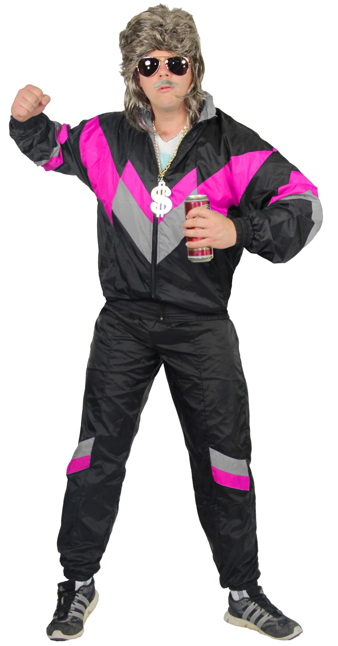 Foxxeo 80er Jahre Trainingsanzug Premium Kostüm für Herren - schwarz pink silber, L