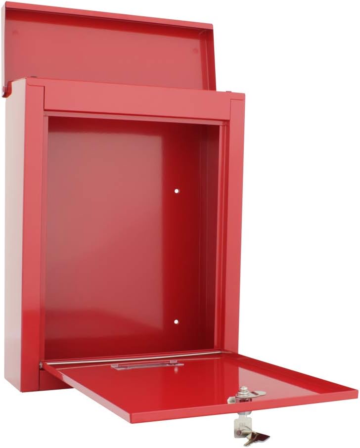 Rottner Briefkasten Brighton Stahlblech Rot, Postkasten, Klappe/Tropfnase, Zylinderschloss, Sichtfen