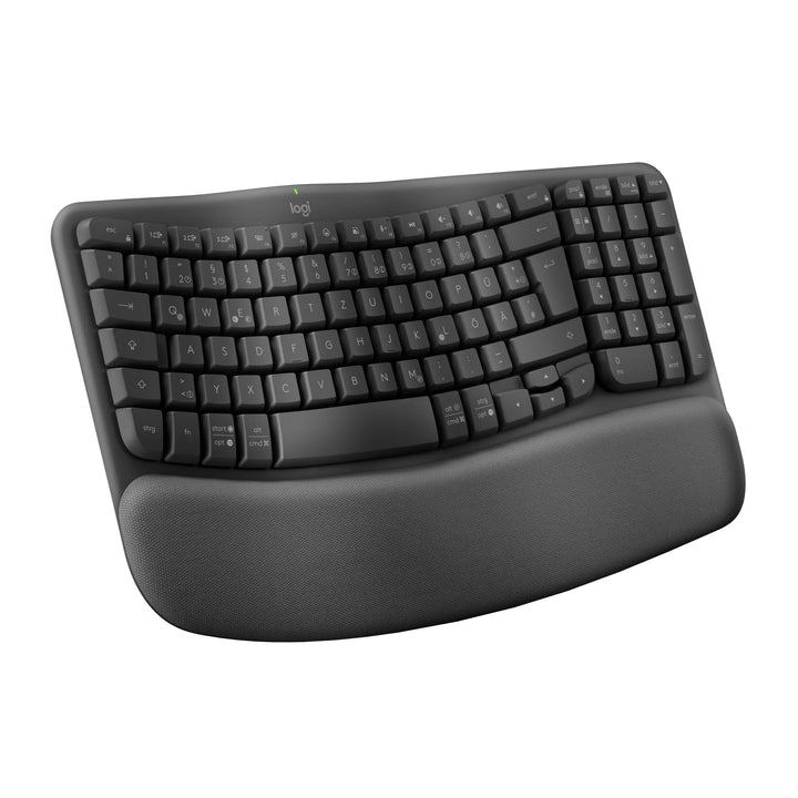 Logitech Wave Keys kabellose ergonomische Tastatur, gepolsterte Handballenauflage, komfortables natü