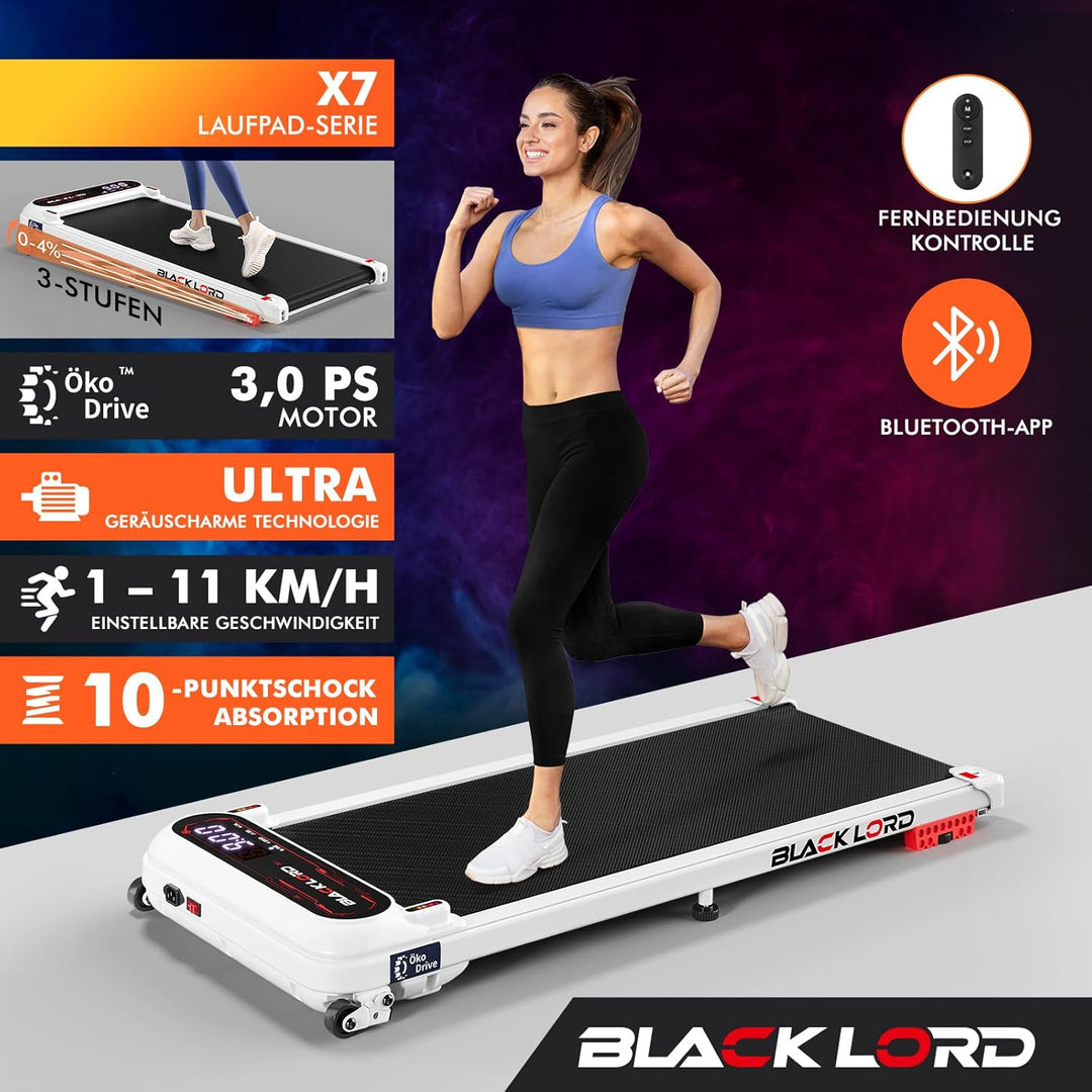 BLACK LORD Laufband, Walking pad 9/12/16 km/h, Laufmattemit/ohne 9% Steigung, unter dem Schreibtisch