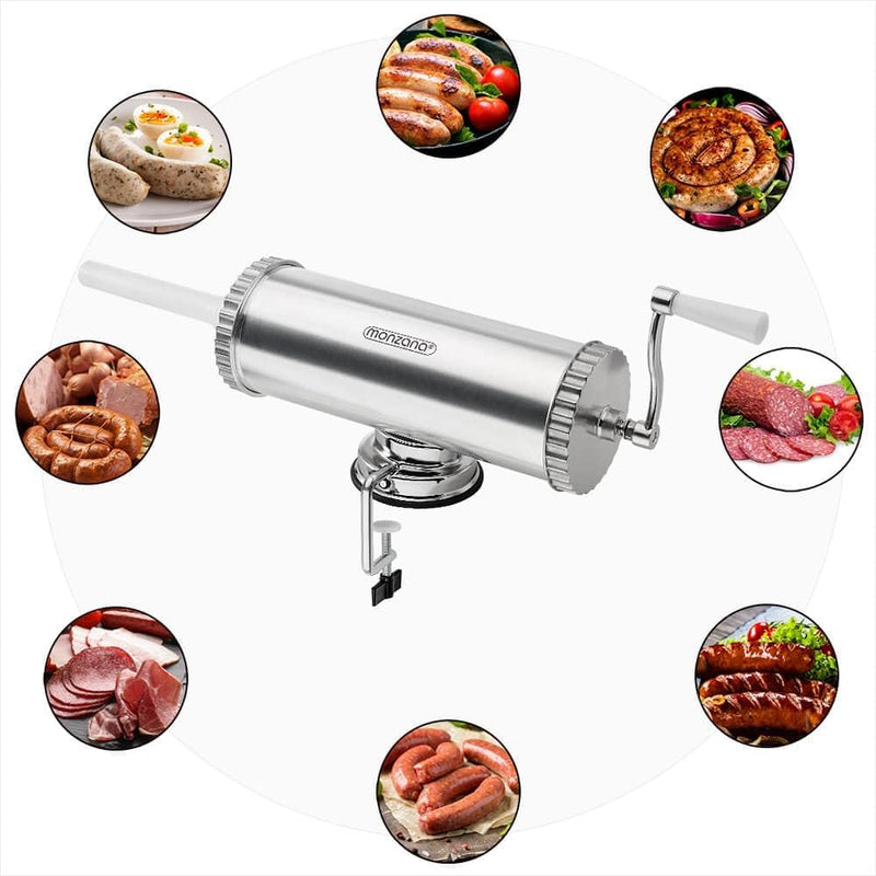 Deuba Wurstfüller Aluminium mit Tischklemme 3 Füllrohre Wurstfüllmaschine Manuell 2,5 kg Füllmenge W