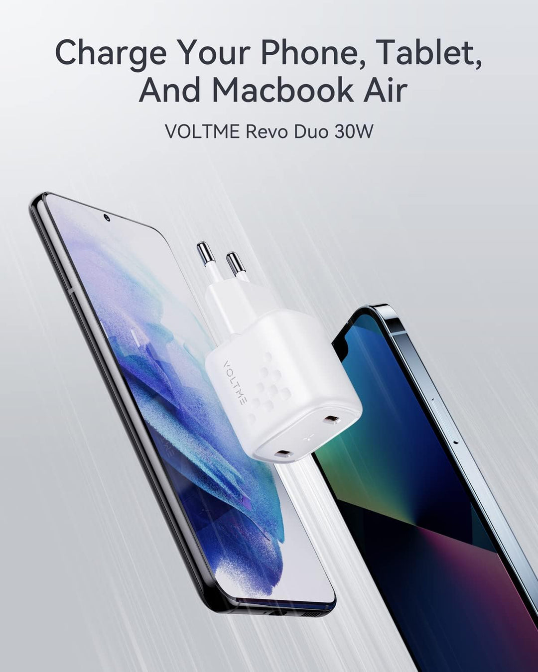 VOLTME USB C Ladegerät, 30W GaN Schnellladung mit PD3.0 QC3.0 PPS, Kompakt Doppel Netzteile kompatib