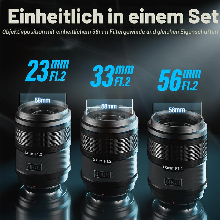 SIRUI Sniper F1.2 Autofokus-Objektiv-Set, 23 mm, 33 mm, 56 mm, Weitwinkel-APS-C Kameraobjektiv (AS-3