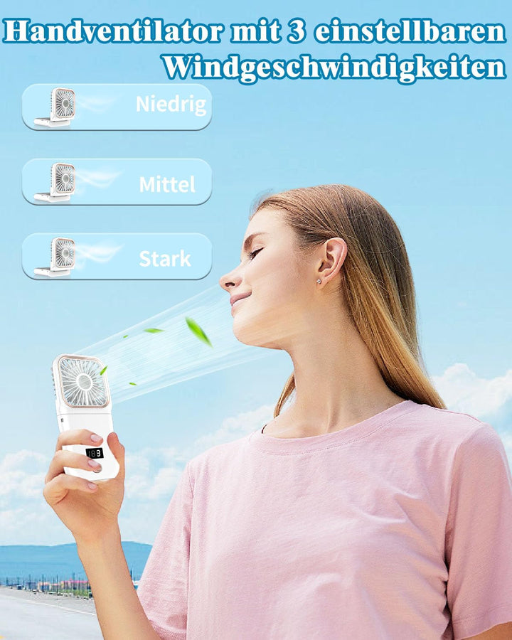 DDKJ Handventilator, Tragbarer Mini Ventilator Hand, 3 Geschwindigkeiten Portable Fan Klein (180°sch